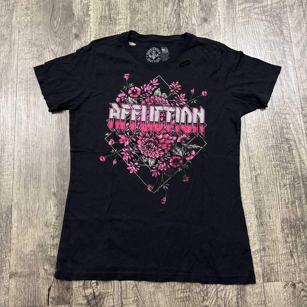 Affliction Floral Distressed Grunge Top